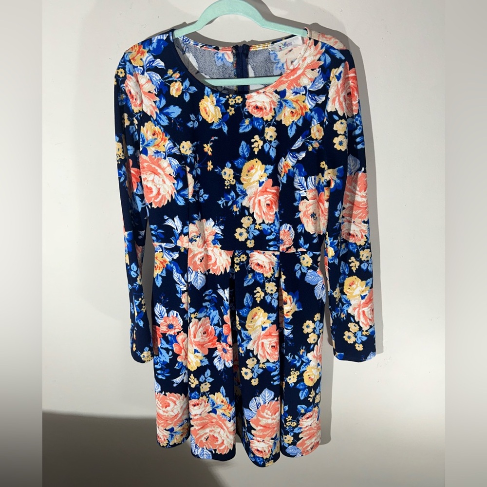 Women’s cottagecore  Floral Long Sleeve Dress with pockets stretchy